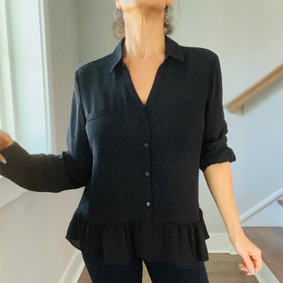 EXPRESS | Sheer Blouse Ruffle Bottom - Picture 1 of 10